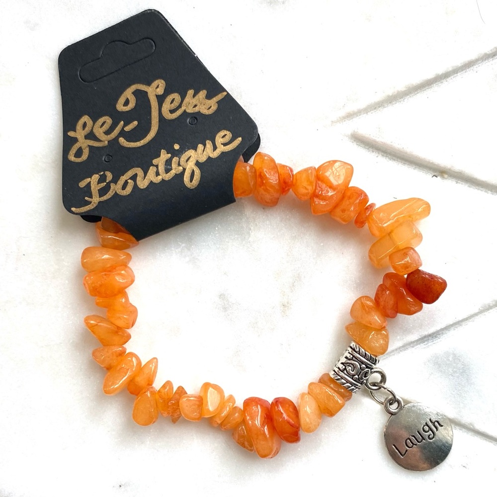 Handmade Orange Quartz Nugget Elastic Bracelet With Charm